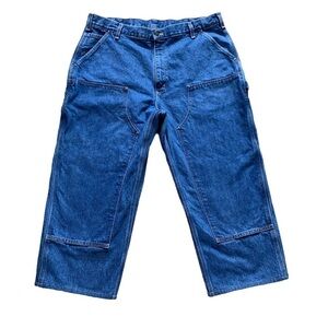 Carhartt Cargo Double Front Jeans 40x25 Loose Original Fit Leather Patch Logo